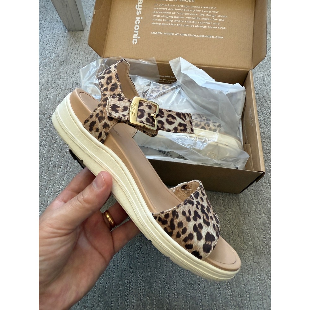 Dr Scholls Leopard Print Platform Sandals Memory Foam Buckle Ankle Strap‎ Size 8